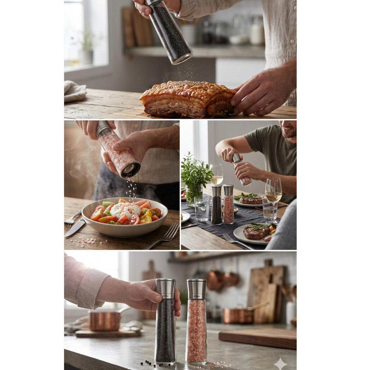 GEWÜRZMÜHLEN SET -Trudeau 2er- Salz- & Pfeffermühle Glas, nachfüllbare Salzmühle Gewürzmühle, Salzstreuer Pfefferstreuer, Gewürze, Salz - Transparent, Glas/Metall (6/19/6cm) - JUNG