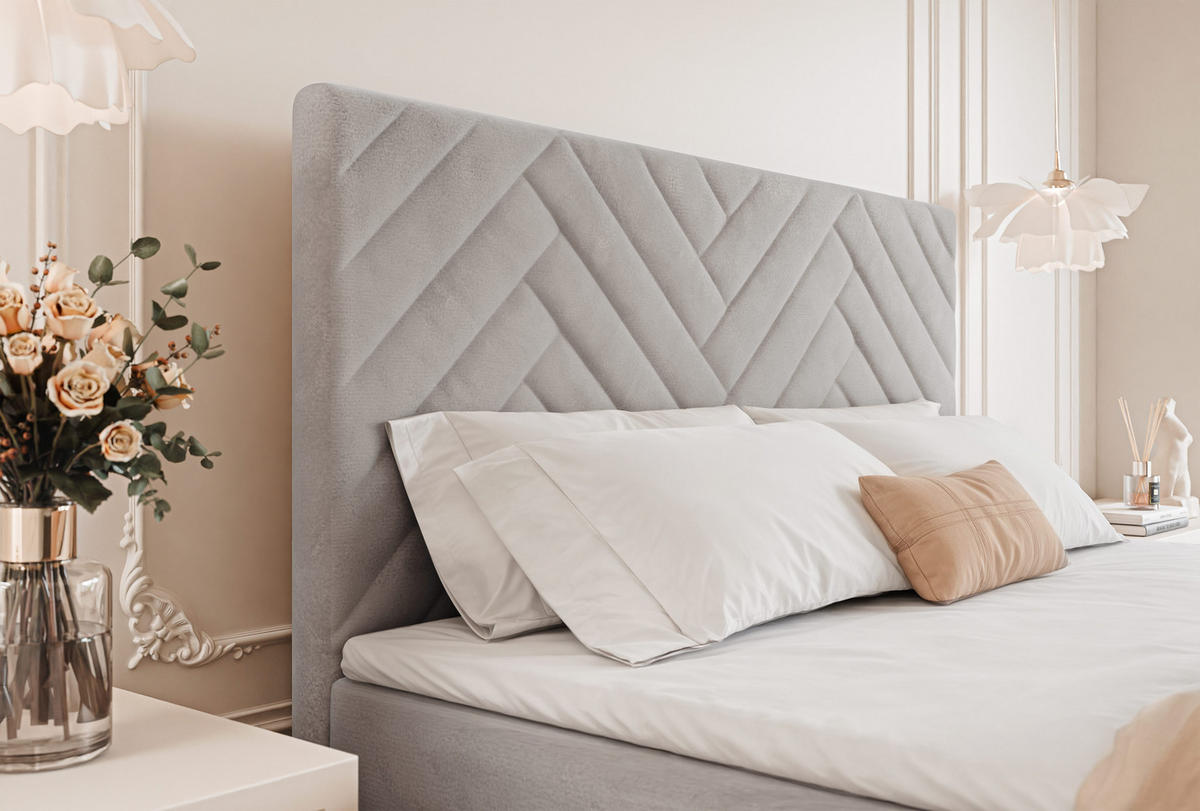 BOXBETT NEREA 160/200 cm mit Matratze und Topper, Hellgrau - Hellgrau, Textil (160/200cm) - Idohome
