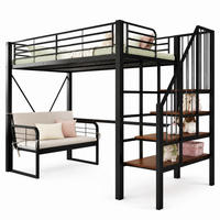 HOCHBETT 90/200 mit Polstersofa, Stauraumtreppe und Metallrahmen in Schwarz - Schwarz, Holzwerkstoff/Metall (90/200cm) - EVRYAE