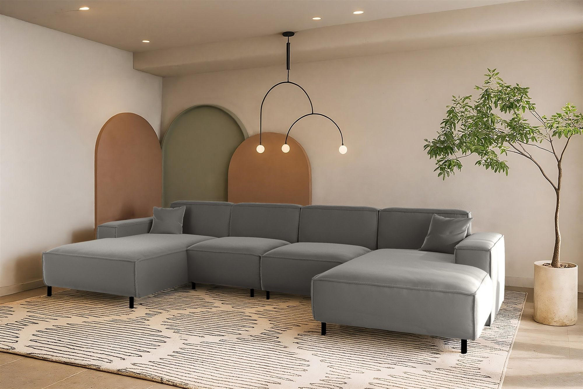 WOHNLANDSCHAFT Gloria In Tiffani - Grau, Holzwerkstoff/Textil (378/73/165cm) - Fun Möbel