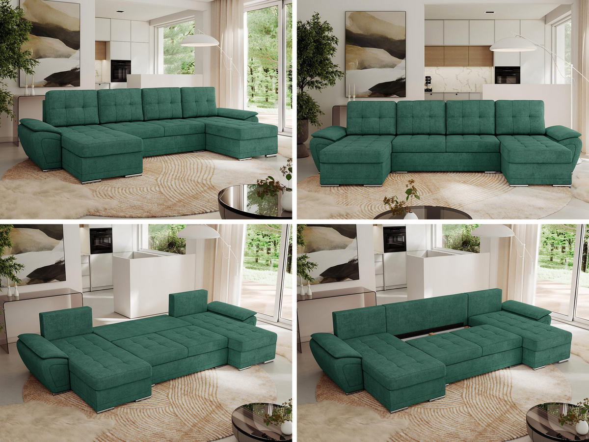 WOHNLANDSCHAFT UMBRIA U Grün Stukture - Grau/Grün, Textil/Metall (336/85/157cm) - MKS
