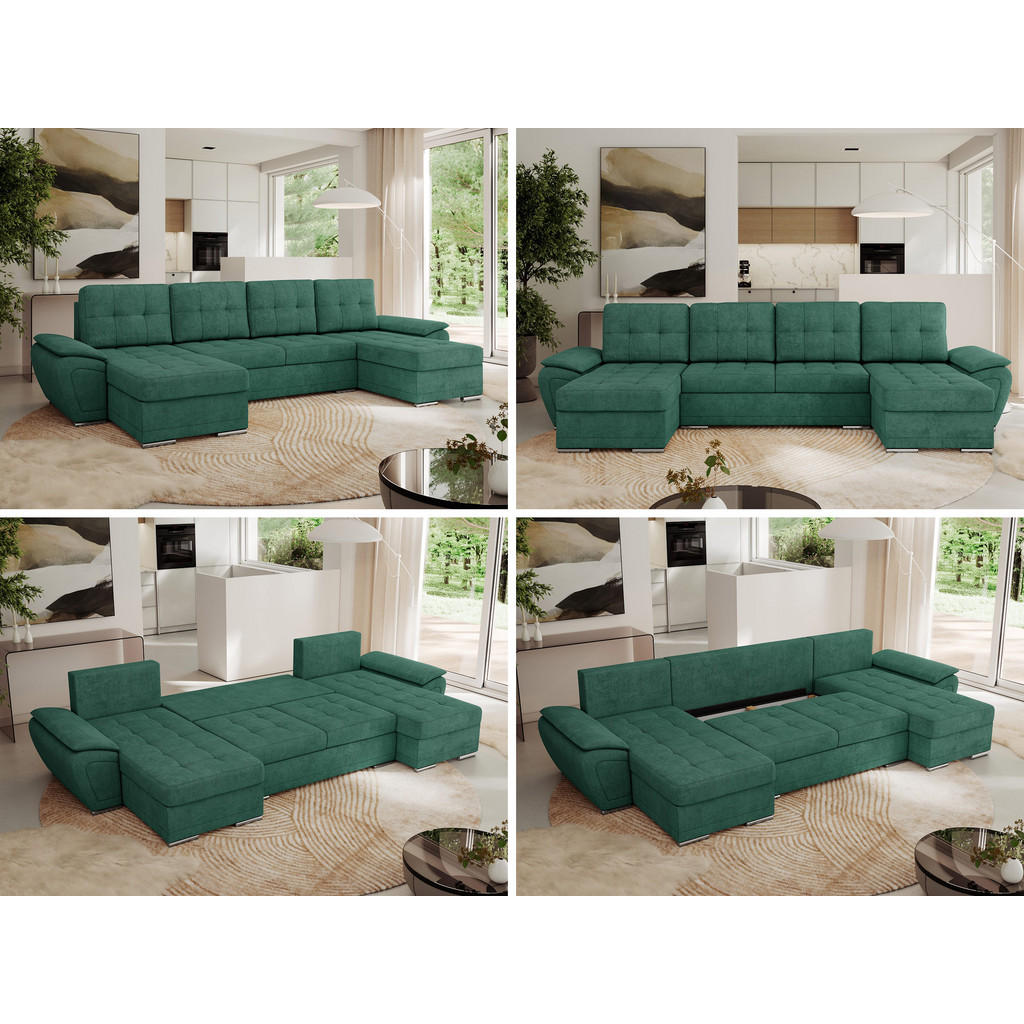 Thumbnail - MKS Wohnlandschaft, Grün, Textil, 5-Sitzer, U-Form, 336x85x157 cm, Wohnzimmer, Sofas & Couches, Wohnlandschaften, Wohnla...