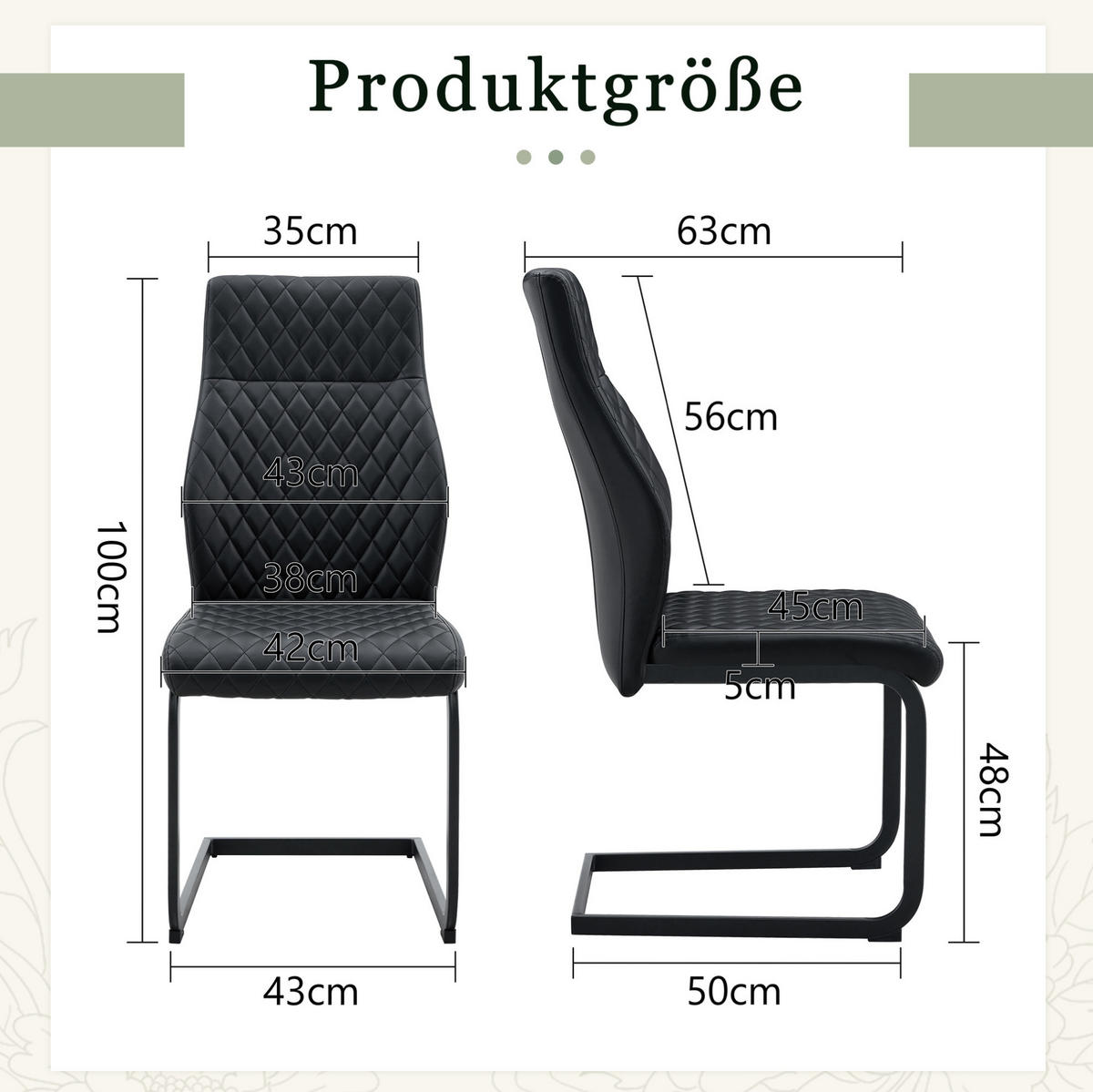 ESSZIMMERSTUHL 2er-Set mit hoher Rückenlehne 100 cm PU-Lederoptik Schwarz - Schwarz, Metall (63/100/43cm) - Meubliv