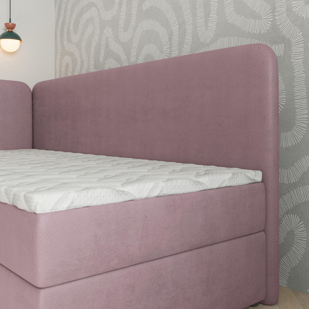 BOXBETT GINA 80x200 cm mit Matratze und Topper, H2+H3 - Rosa - Rosa, Holz (80/200cm) - MASSENO