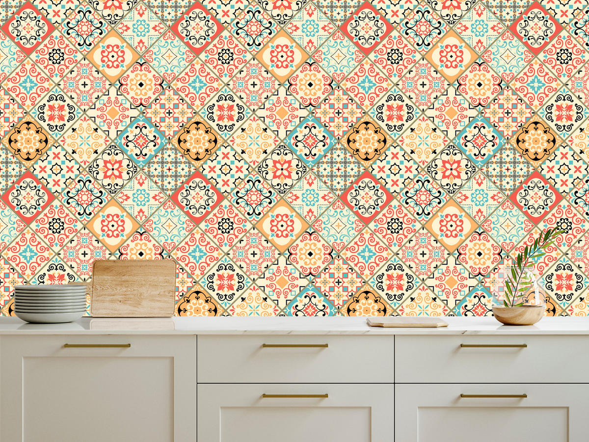 VLIESTAPETE Orientalische Fliesenmosaik-Optik – Bunt – 50x1000 cm - Multicolor, Papier (50/1000cm) - Muralo