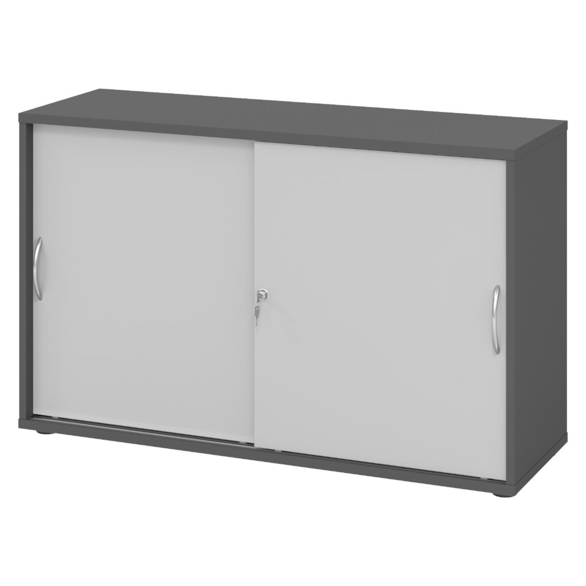 SCHIEBETÜRENSCHRANK - 2 Ordnerhöhen 40/120/74,8 cm in Graphitfarben/Grau Bogengriff (Metall) - Graphitfarben/Grau, Holzwerkstoff (120/74.8/40cm) - bümö