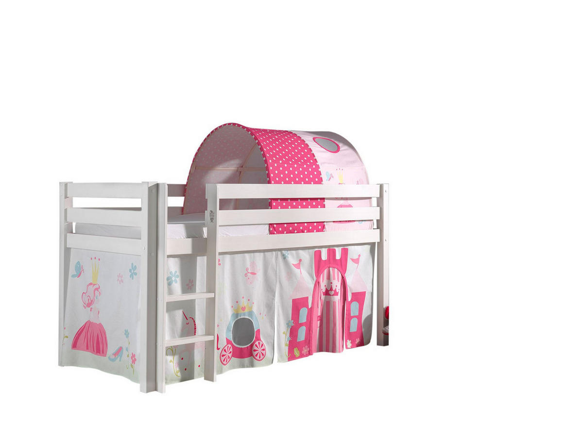 KINDERBETT Karolina 210x114x106 Massivholz Weiß Textilset Princess 2 - Magenta/Weiß, Holz (90/200cm) - 58aufmkessel