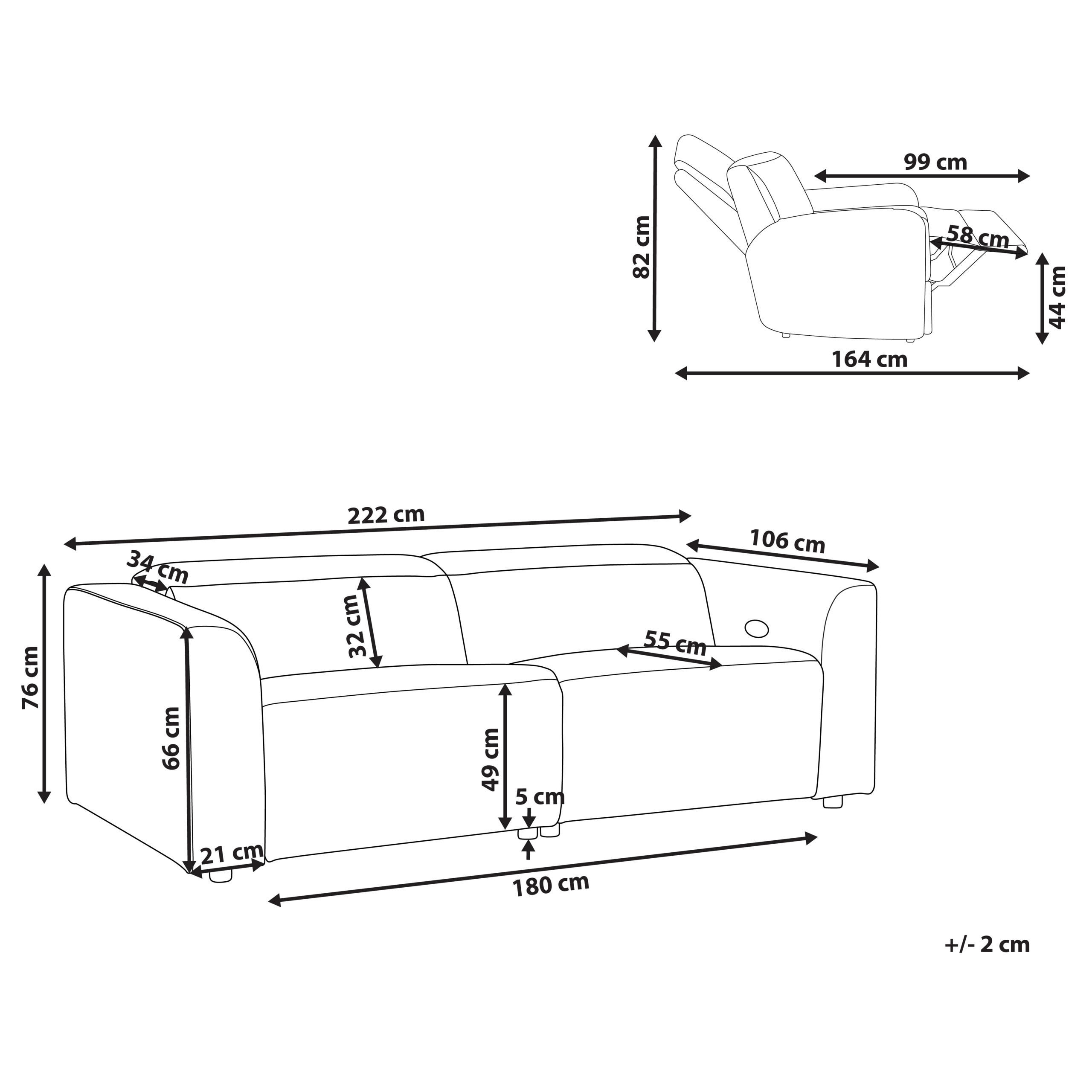 Thumbnail - Beliani 2-Sitzer-Sofa, Sand, Textil, 222x76x106 cm, Wohnzimmer, Sofas & Couches, Sofas, 2-Sitzer Sofas