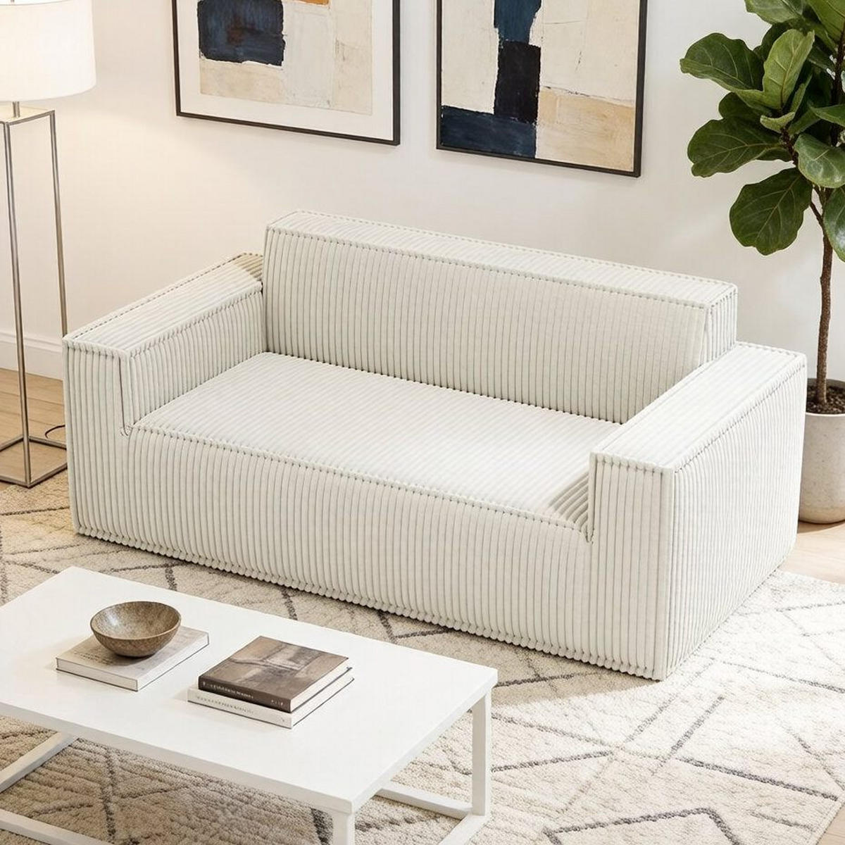 SOFA 2-Sitzer mit tiefer Sitzfläche Off White Cord - Weiß, Kunststoff (178/70/86cm) - Meubliv