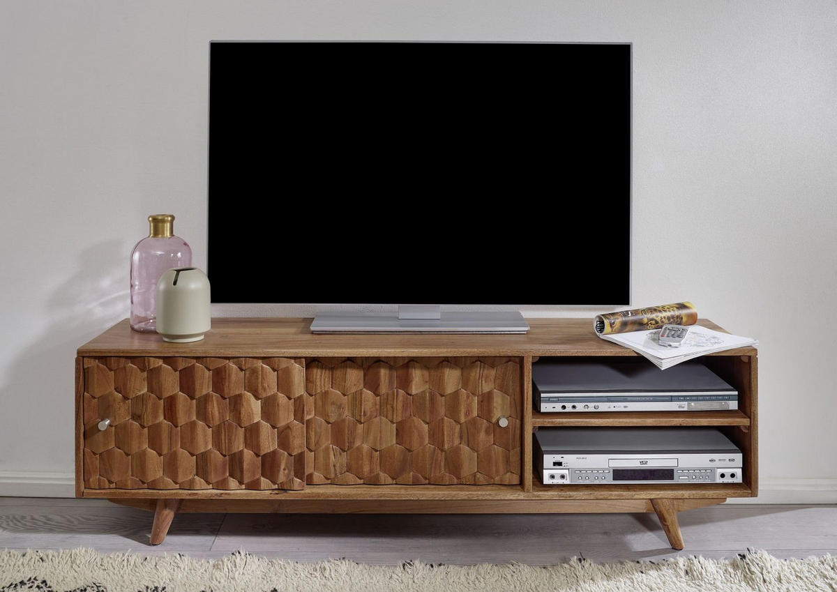 TV-BOARD Akazie 145x35x45 natur lackiert MOSAYK #101 - Naturfarben, Holz (145/45/35cm) - Massivmoebel24