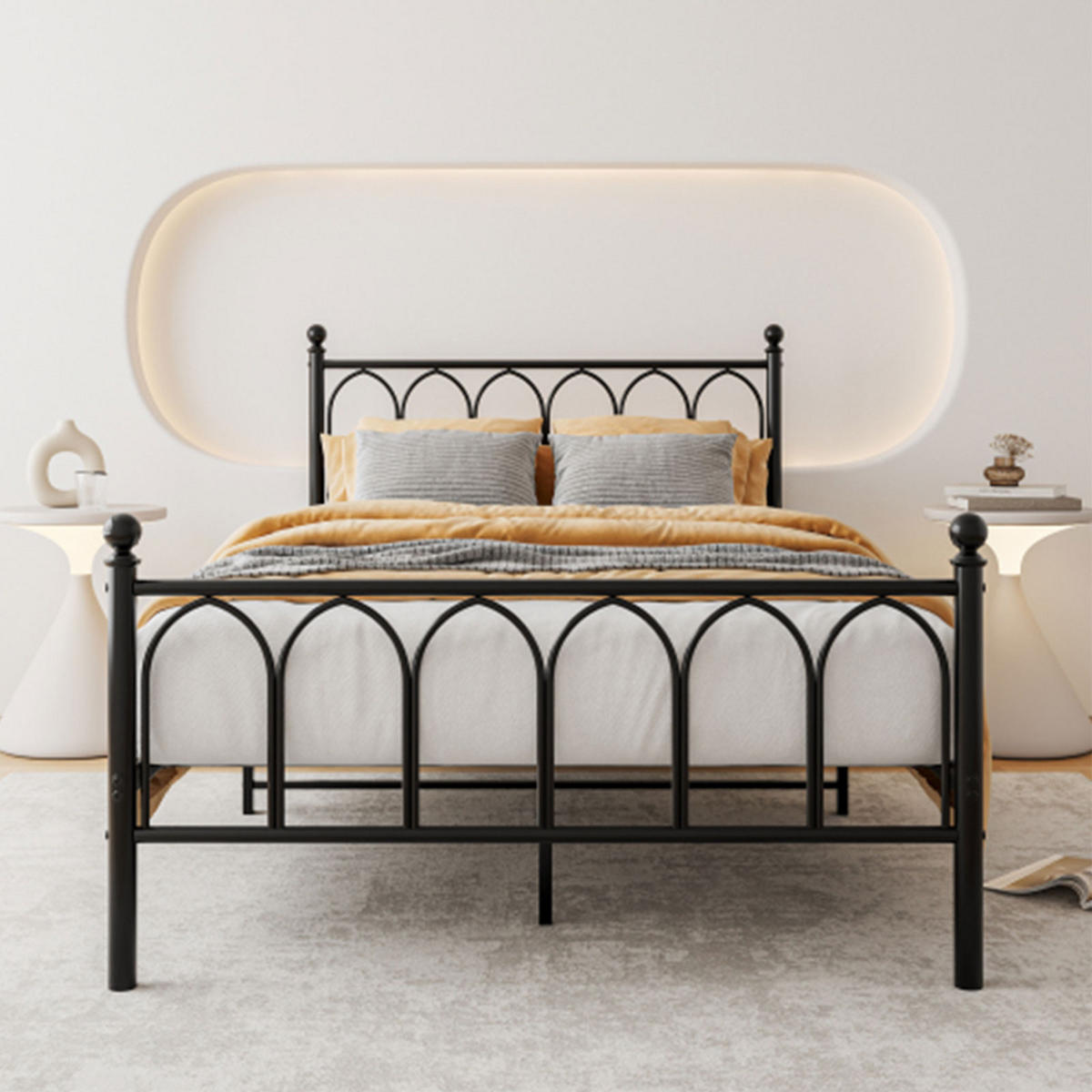 METALLBETT Jugendbett 140x200 cm Schwarz mit Lattenrost ohne Matratze - Schwarz, Metall (140/200cm) - Modfu