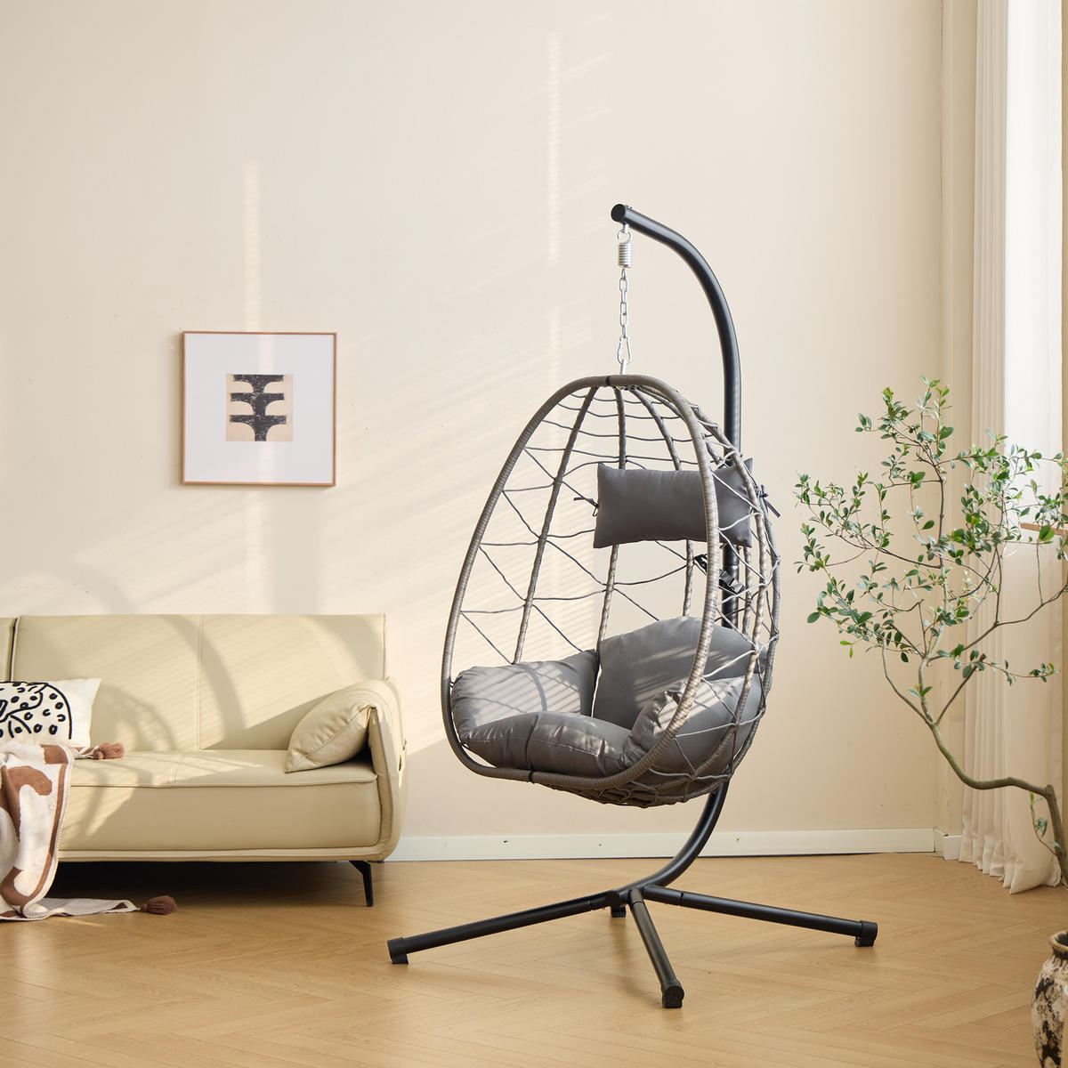 HÄNGESESSEL Rattan - Schwarz - Schwarz, Metall (97/197/138cm) - Nordlys