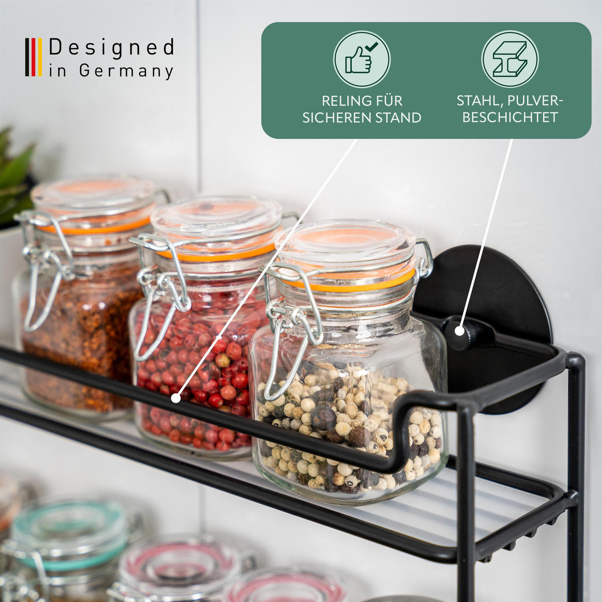 GEWÜRZREGAL, schwarz, Stahl - Schwarz, Metall (32.5/33.5/6.5cm) - bremermann