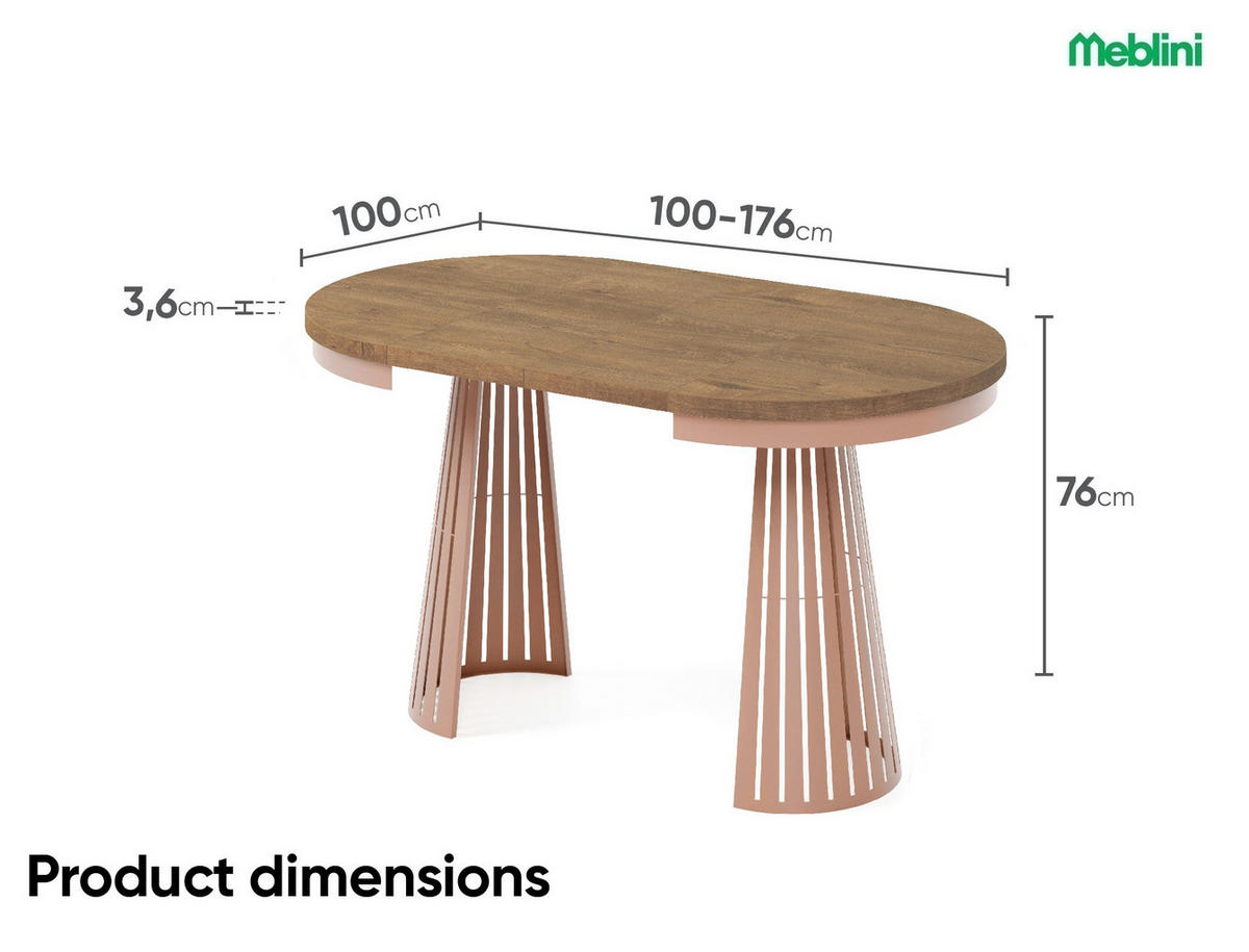ESSTISCH Cone Bis - Dunkelbraun/Kupferfarben, Holzwerkstoff/Metall (100/100/76cm) - Meblini