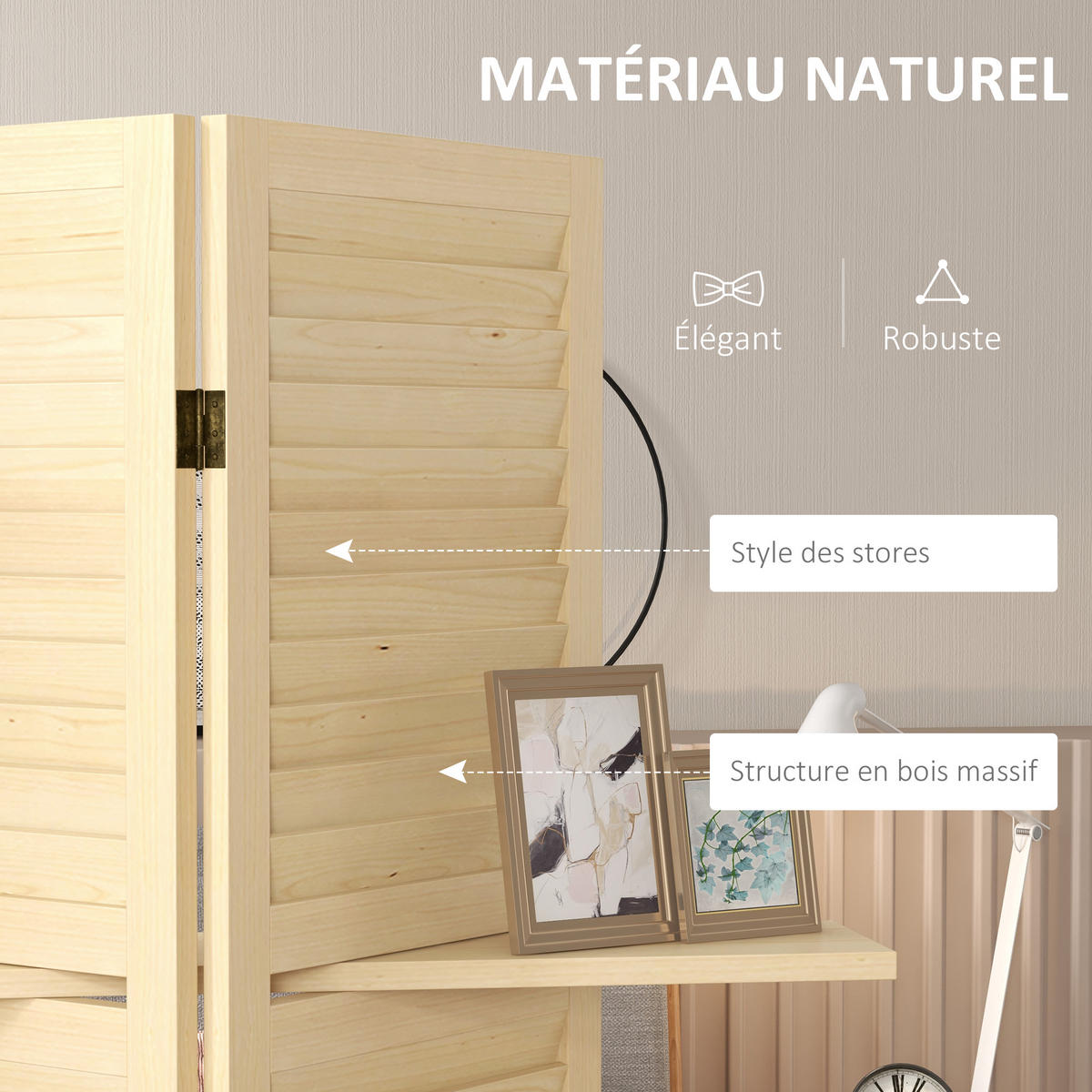PARAVENT DE-14258 4-teilig, klappbar, mit 3 Regalböden Natur - Naturfarben, Holz (160/160/1.9cm) - ComfortXL