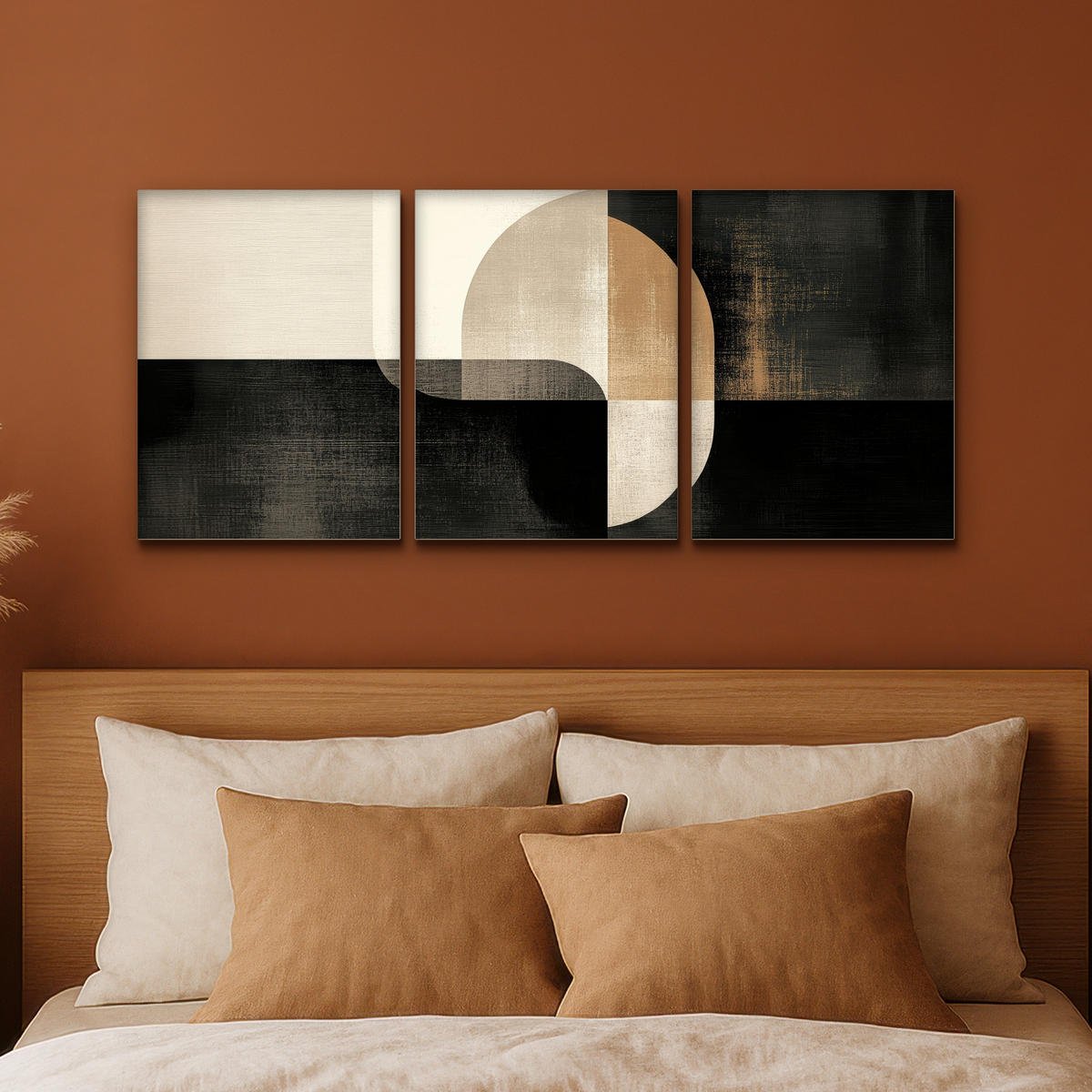 LEINWANDBILD 3er Set Formen - Abstrakt - Gold 90x40 cm - Schwarz, Textil (90/40cm) - MuchoWow