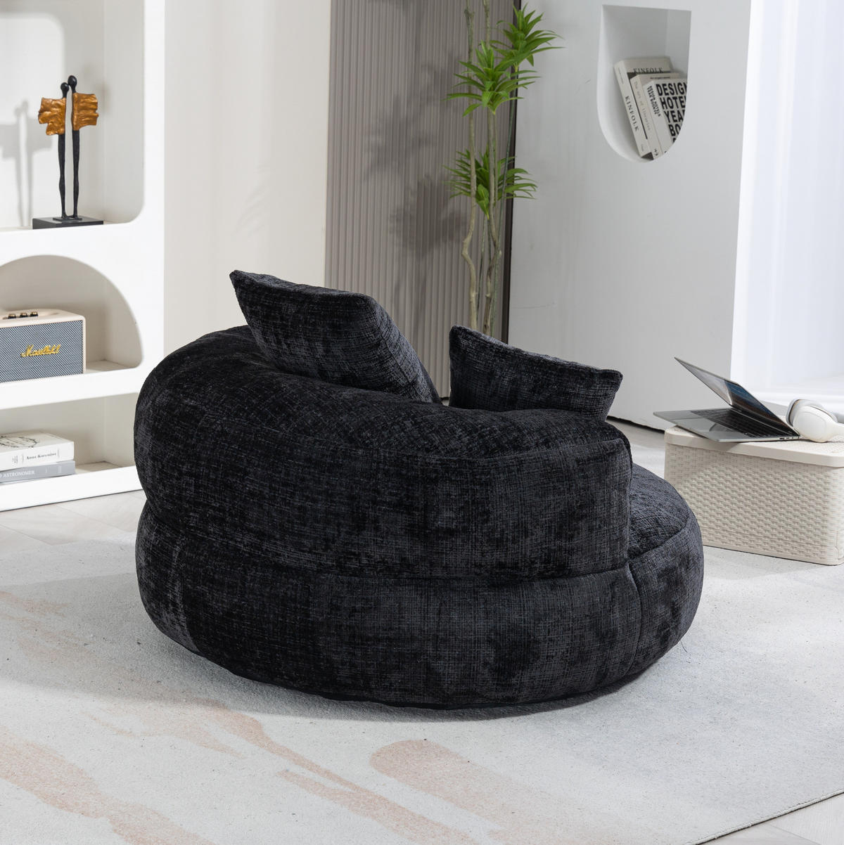SITZSACK mit Armlehnen 108 x 108 x 52 cm Chenille Black - Schwarz, Kunststoff (108/52/108cm) - Beauniv