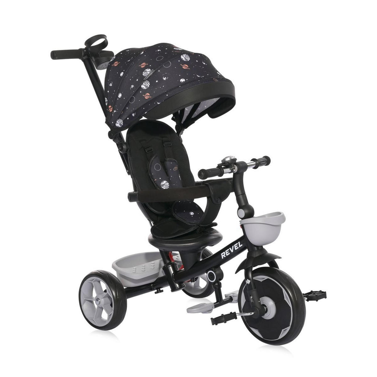 DREIRAD Revel 3 in 1 schwarz Freilauf Lenkstange Becherhalter Korb - Schwarz, Metall (55/54/78cm) - Lorelli