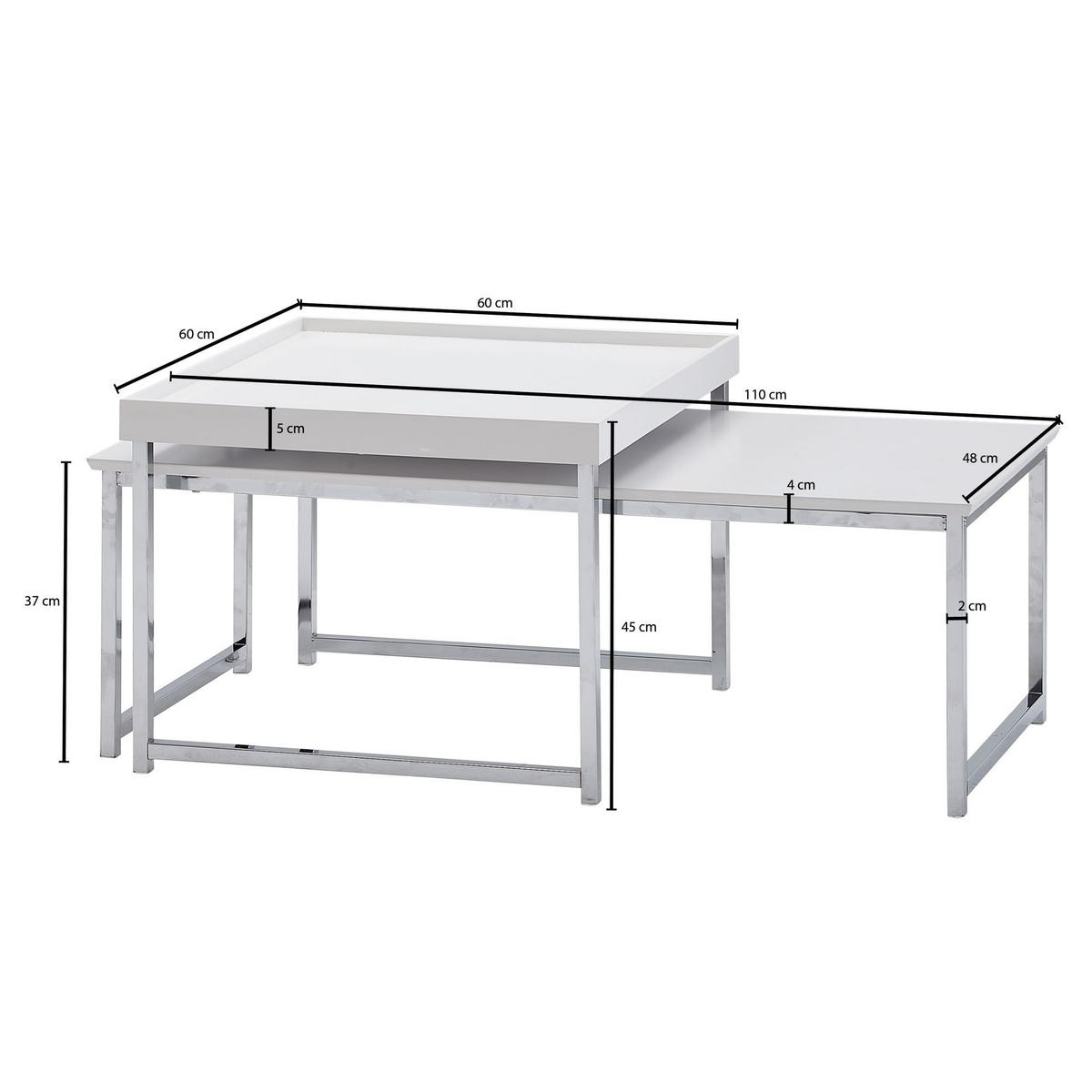 COUCHTISCH 2er Set Holz Metall Ineinanderschiebbar SILVANUS, Weiß 110x60x45 cm - Weiß, Holz/Metall (60/110/45cm) - KADIMA DESIGN