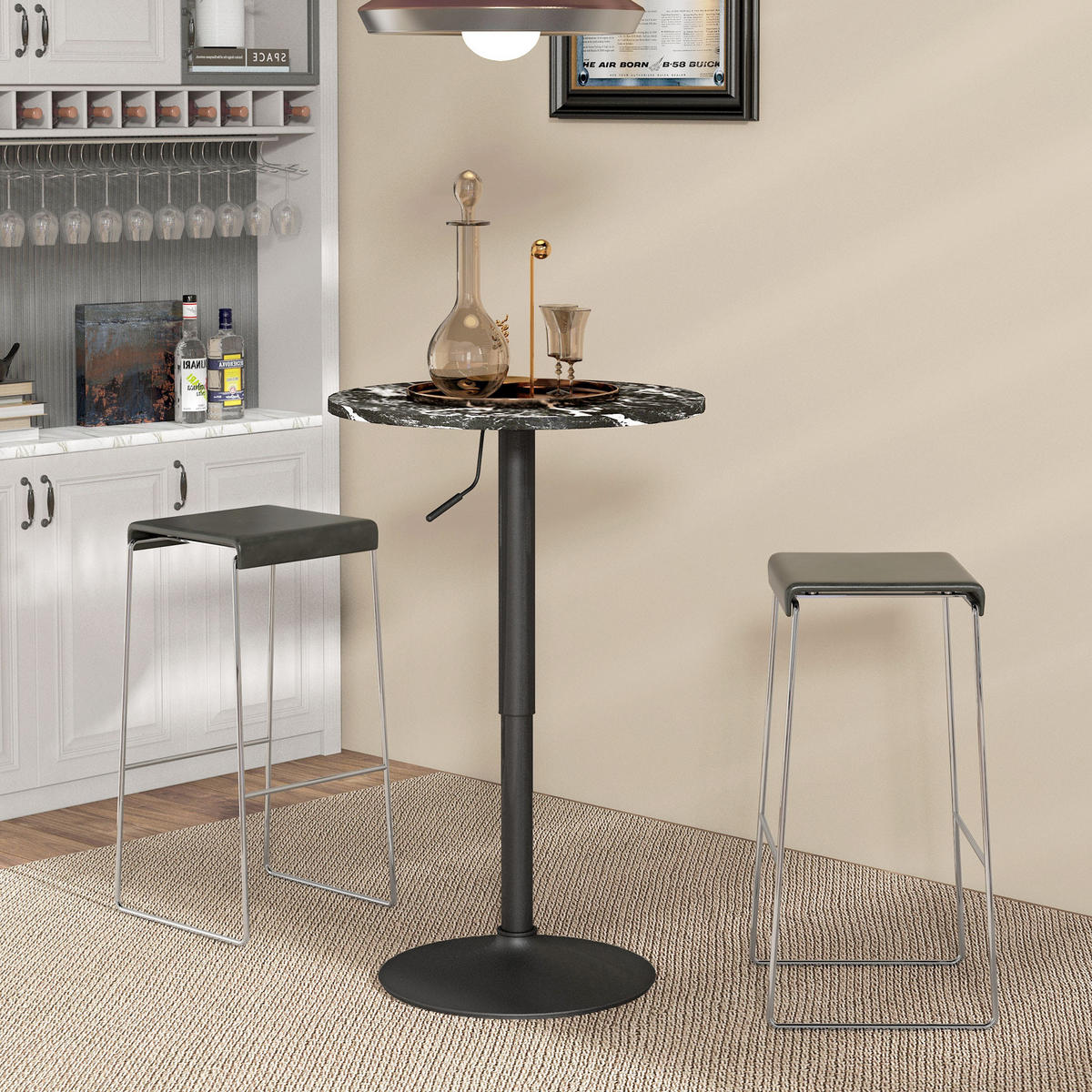 BARTISCH Stehtisch Runder Esstisch für 2 Personen, Schwarz, Ø60 x 68-93,5cm - Schwarz, Holzwerkstoff (60/93.5/60cm) - HOMCOM