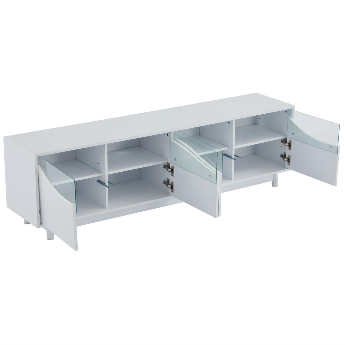 TV skrinka 175/38/51 cm biela s LED osvetlením a bezúchytkovými dvierkami z MDF a tvrdeného skla - biela, kompozitné drevo (175/51/38cm) - OKWISH