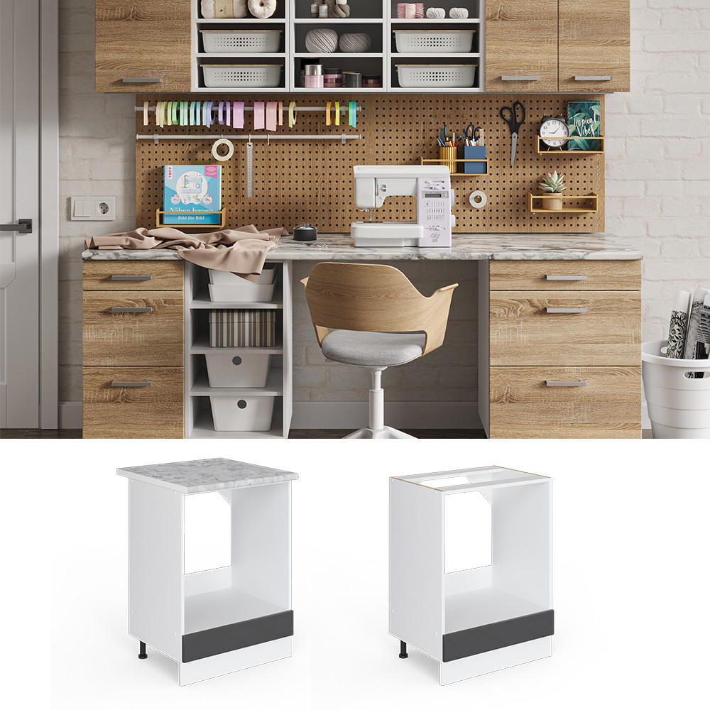 UNTERSCHRANK R-Line Anthrazit Hochglanz 60 cm mit Großnische, ohne AP - Anthrazit/Weiß, Holzwerkstoff (60/81.6/46cm) - Vicco