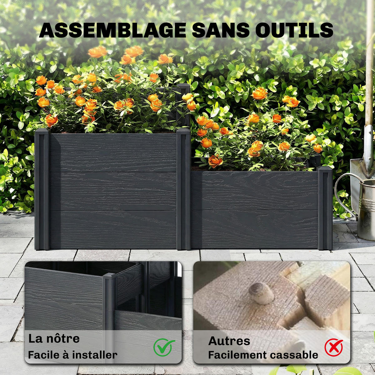HOCHBEET 3-Stufig DE-12307 modulares Stecksystem, 120/80/64 cm Grau - Grau, Kunststoff (120/64/80cm) - ComfortXL