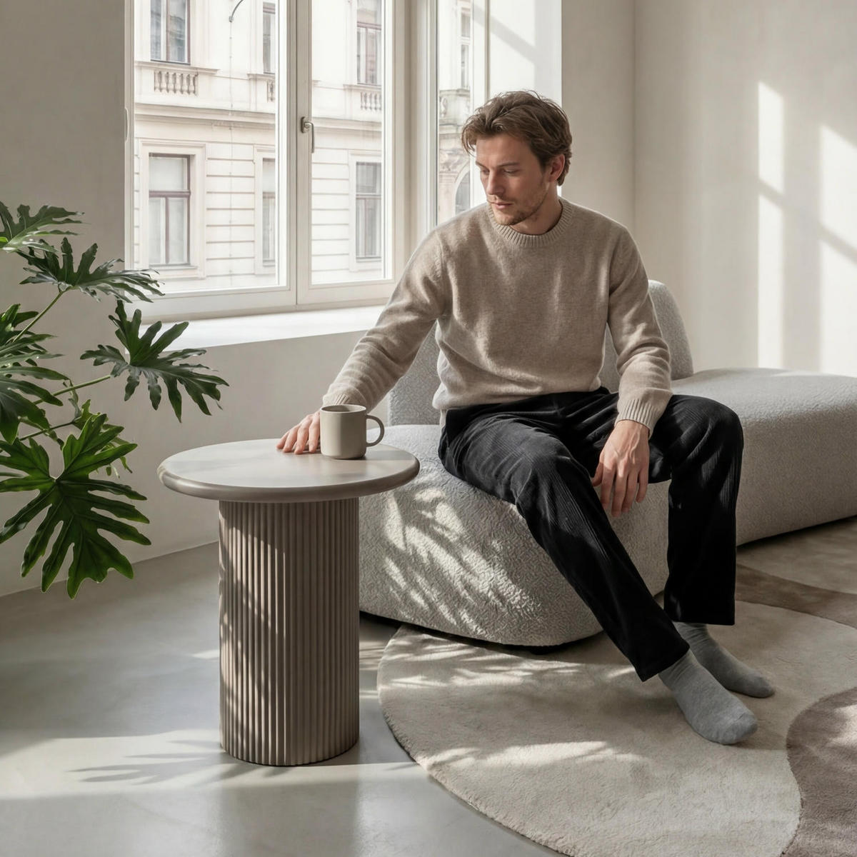 COUCHTISCH rund Beige 50/50/50 cm - Taupe/Graubraun, Holzwerkstoff (50/50/50cm) - Furnhouse