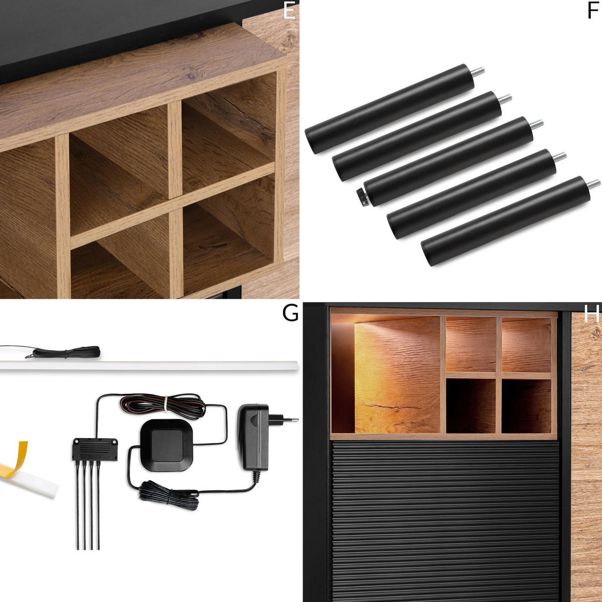KOMMODE LOFTY Weineinlage, Braun - Eichefarben/Schwarz, Holz (102/83/41cm) - KONSIMO®