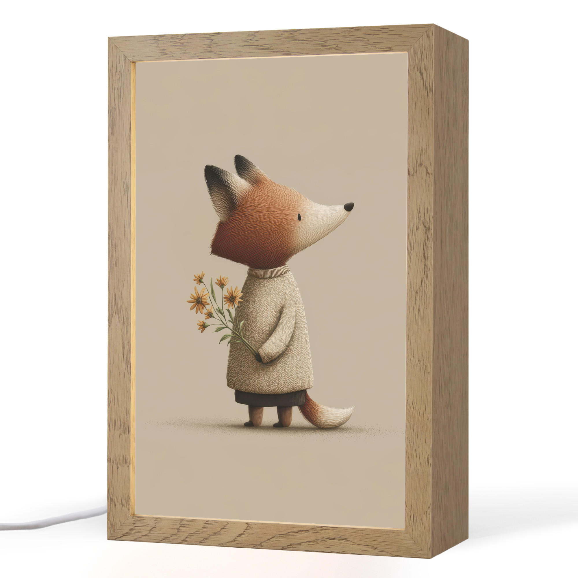 OnlyWow NOČNÍ LAMPIČKA Liška - Žluté květy - Minimalistický 20x30 cm