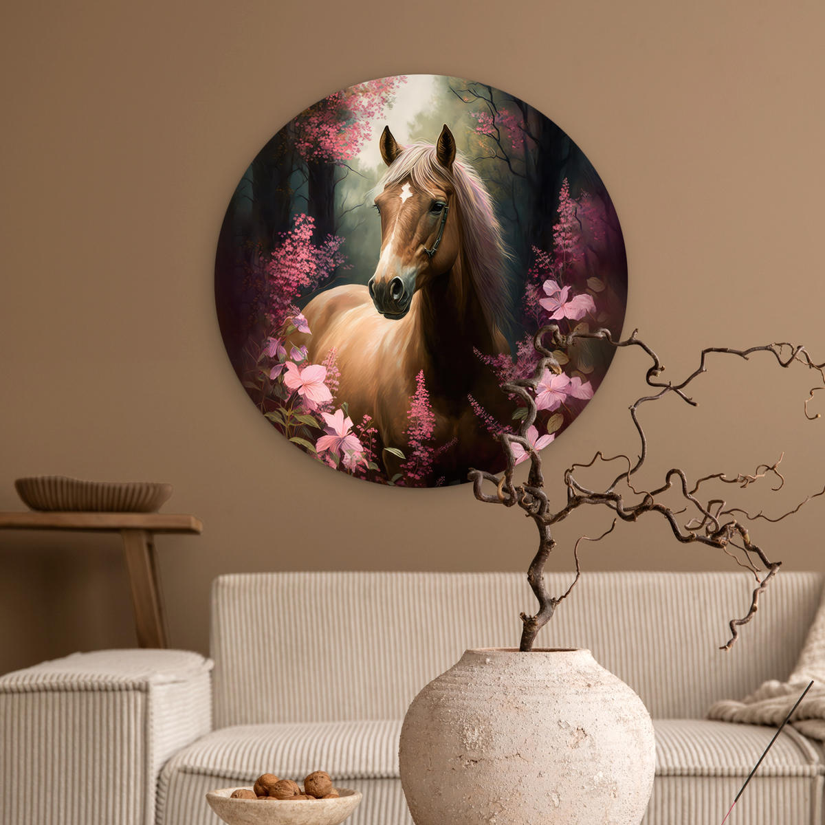 WANDBILD Pferd - Blumen - Rosa - Natur - Wald 60x60 cm - Altrosa, Kunststoff (60/60cm) - MuchoWow