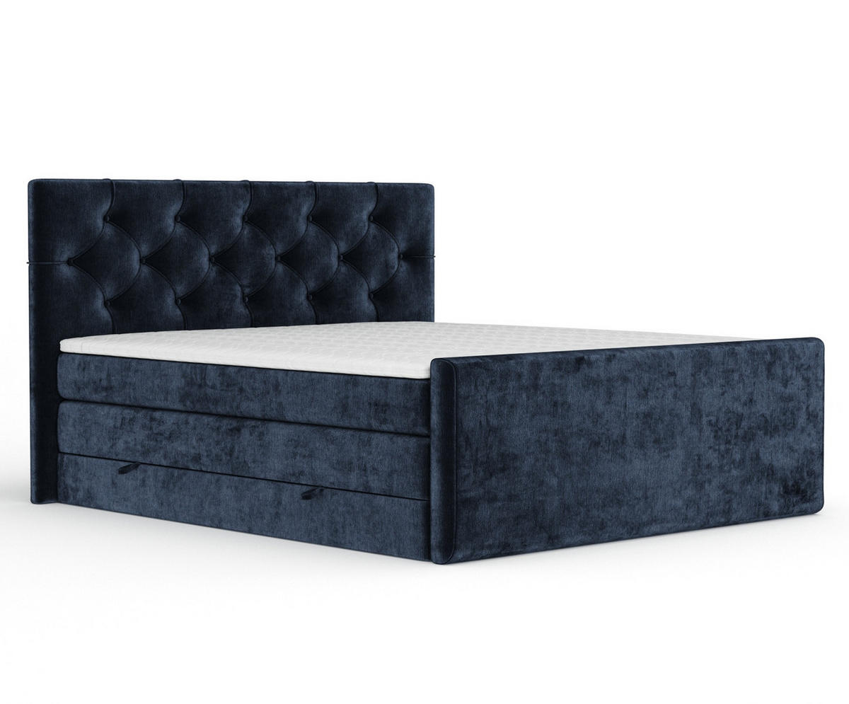 BOXSPRINGBETT Hugo Marineblau 200/200 cm - Schwarz/Dunkelblau, Holz/Holzwerkstoff (200/200cm) - Maison de Reve
