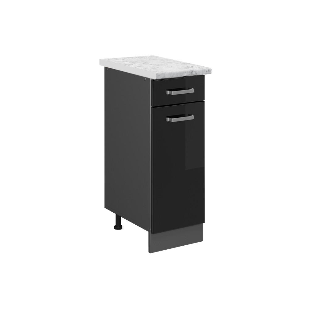 SCHUBLADENSCHRANK R-Line Schwarz Hochglanz 30 cm AP Marmor - Schwarz Hochglanz/Anthrazit, Holzwerkstoff (30/81.6/60cm) - Vicco