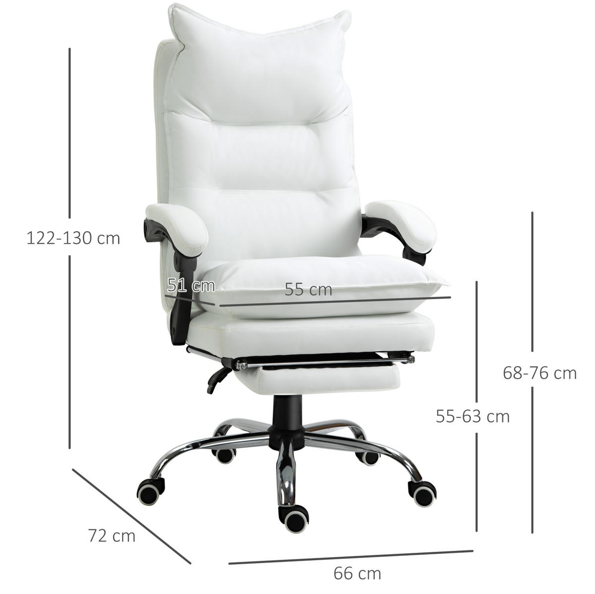 BÜROSTUHL mit Fußstütze höhenverstellbar Weiß - Weiß, Metall (72/130/66cm) - Meubliv