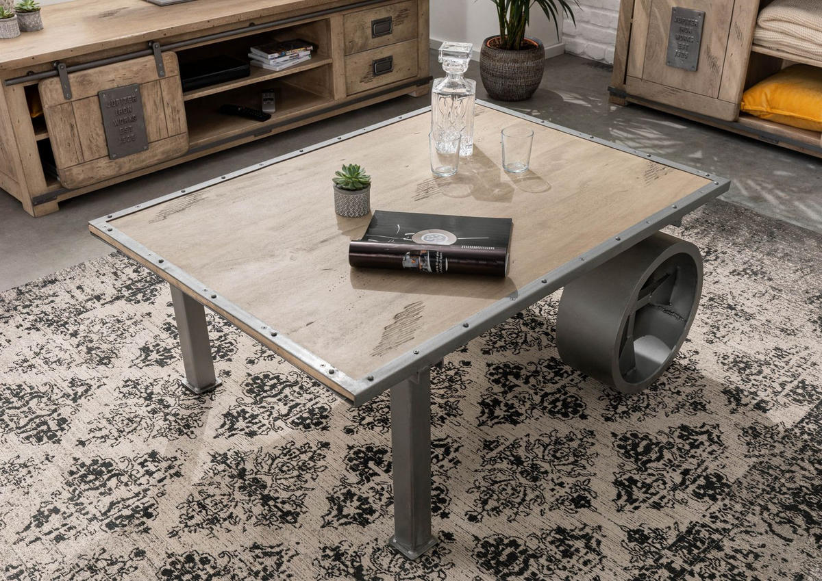COUCHTISCH Mango 110x80x43 whitewash lackiert Railway #333 - Beige, Holz (110/80/45cm) - Massivmoebel24