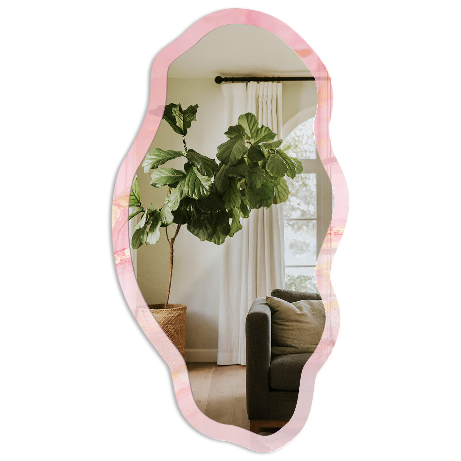 SPIEGEL 90x45 cm asymmetrisch mit Druck - Rosa Traum - Transparent, Glas (45/90/0.4cm) - TULUP