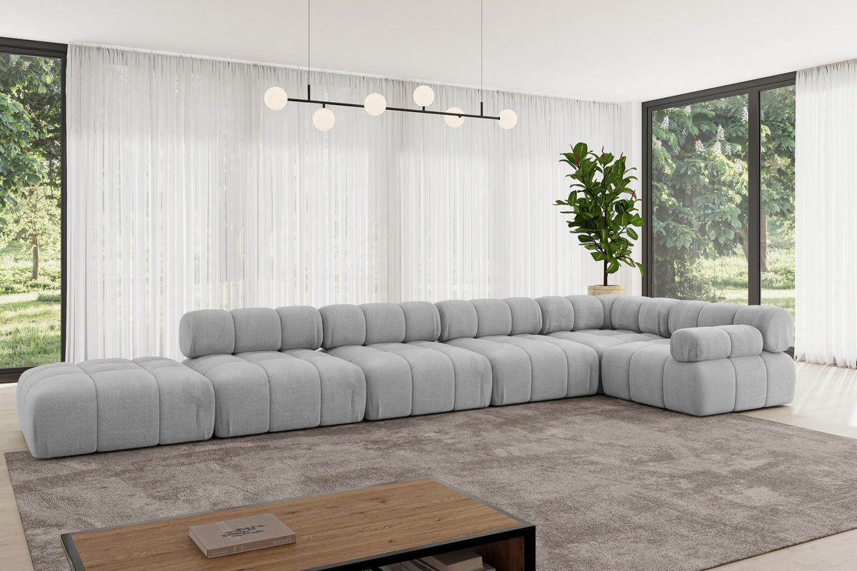 ECKSOFA modulares Sofa Felto-L3 - 475x190x70 cm Hellgrau Velours - Hellgrau, Holzwerkstoff/Textil (475/190cm) - ALTDECOR
