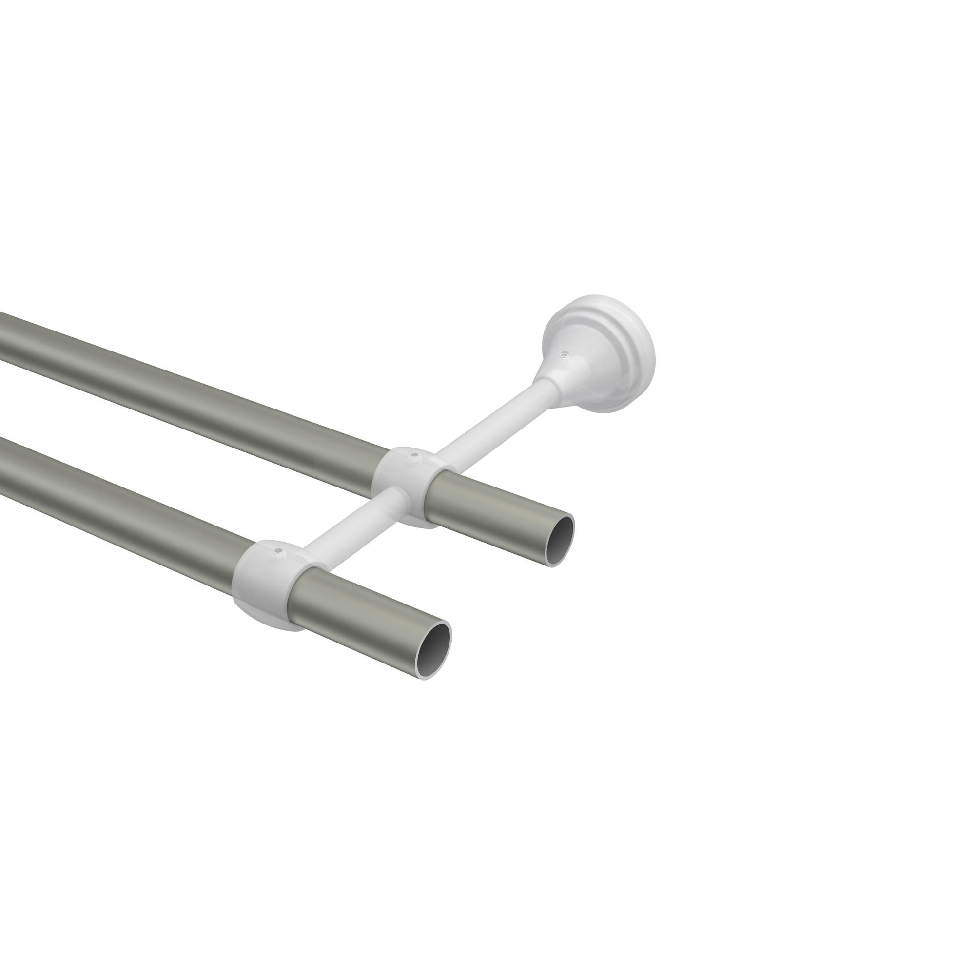 GARDINENSTANGE Primus Matteo 360 cm (geteilt in 2 x 180 cm), 2-läufig (ohne Ringe), 16 mm Ø Chrom matt - Chromfarben/Nickelfarben, Metall (360cm) - INTERDECO