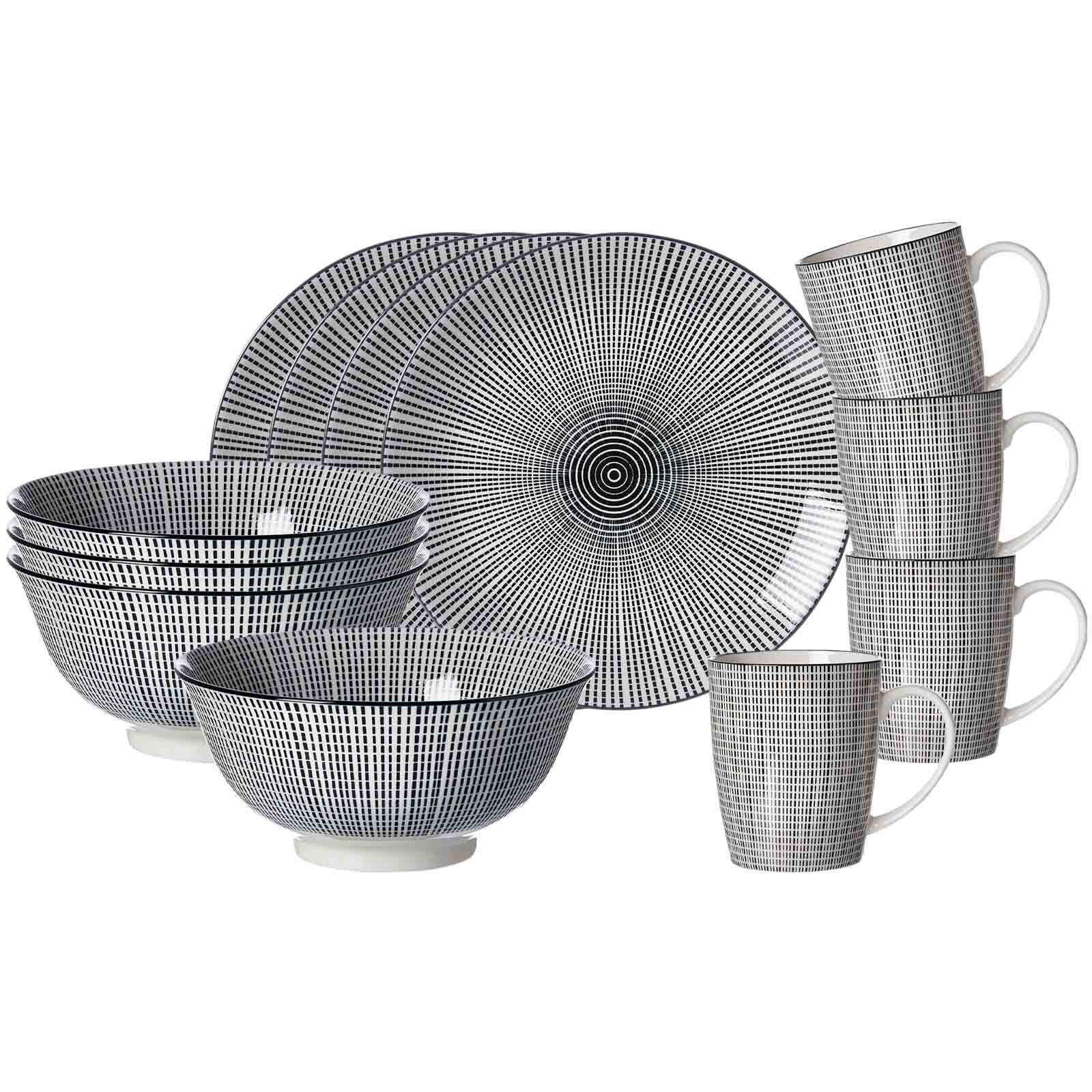 FRÜHSTÜCKSSET Takeo Stripes schwarz-weiß 12er Set - Schwarz/Weiß, Keramik (1/1/1cm) - Ritzenhoff Breker
