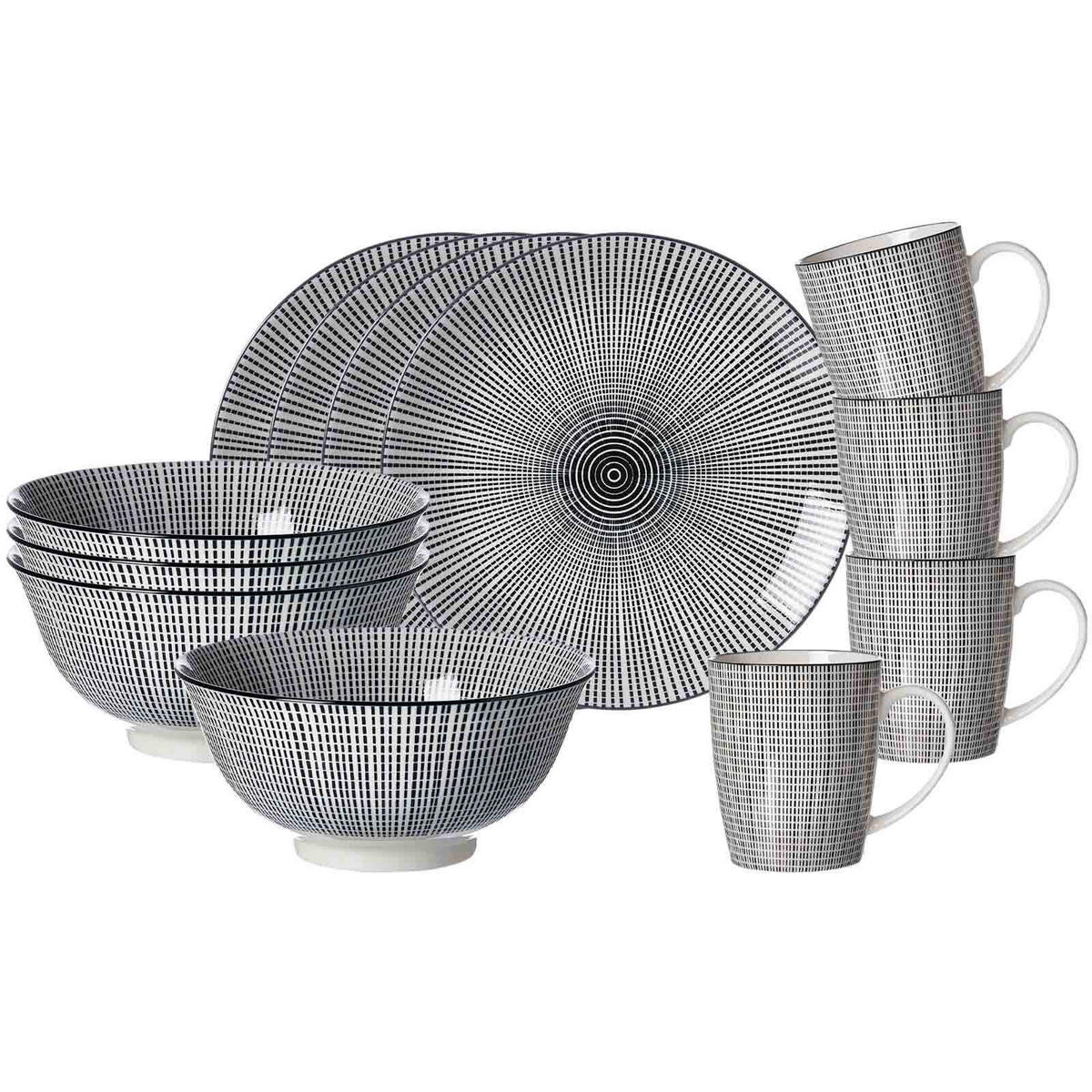 FRÜHSTÜCKSSET Takeo Stripes schwarz-weiß 12er Set - Schwarz/Weiß, Keramik (1/1/1cm) - Ritzenhoff Breker