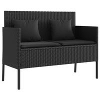 GARTENBANK mit Stauraum und Svhwarz Kissen, 113/61/87 cm, aus Poly Rattan und Stahl, Schwarz - Schwarz, Kunststoff (61/87/113cm) - vidaXL