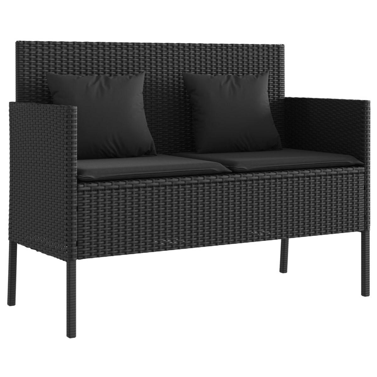 GARTENBANK mit Stauraum und Svhwarz Kissen, 113/61/87 cm, aus Poly Rattan und Stahl, Schwarz - Schwarz, Kunststoff (61/87/113cm) - vidaXL