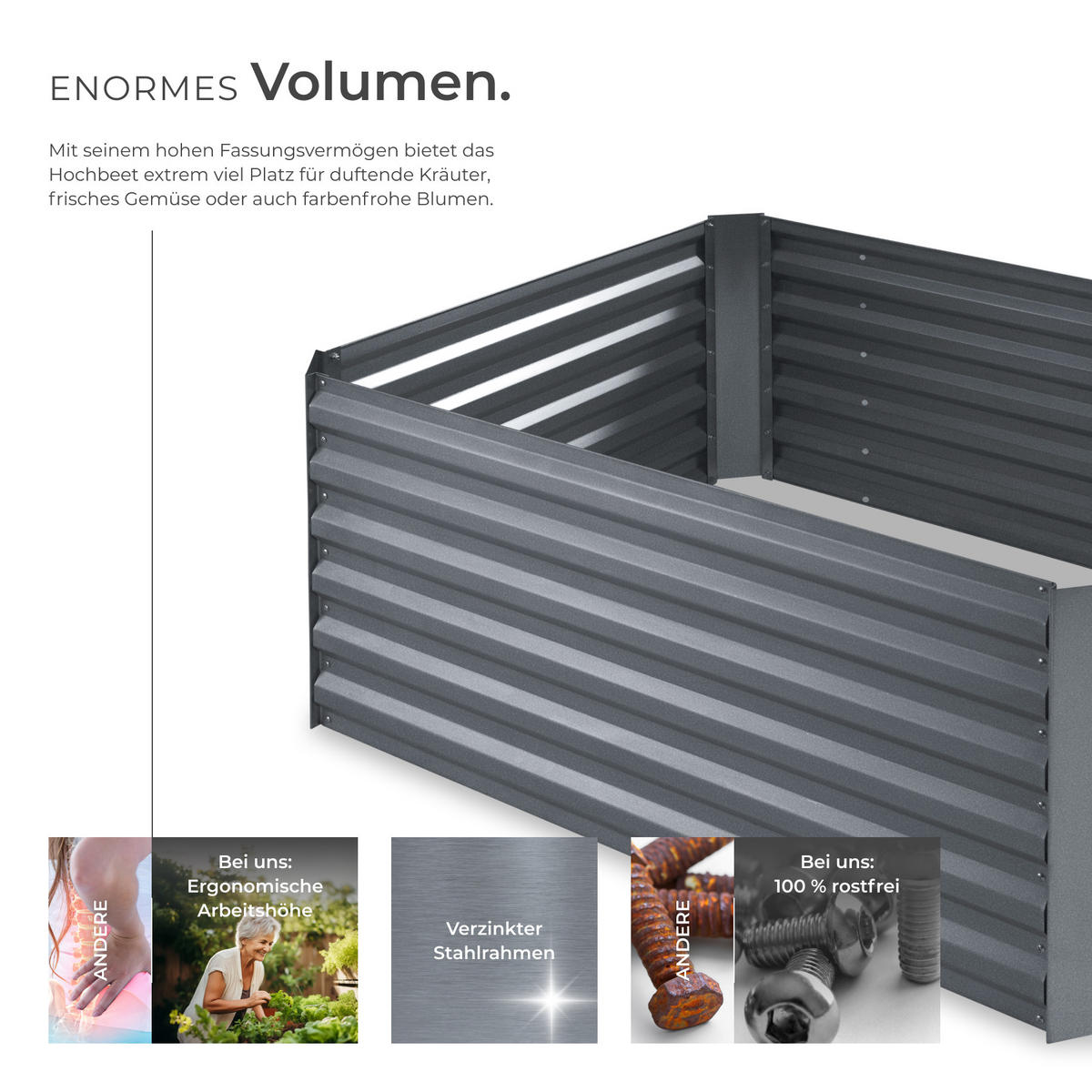 HOCHBEET Salvia,120 x 90 x 57 cm,silber - Silberfarben, Metall (90/57/120cm) - tectake