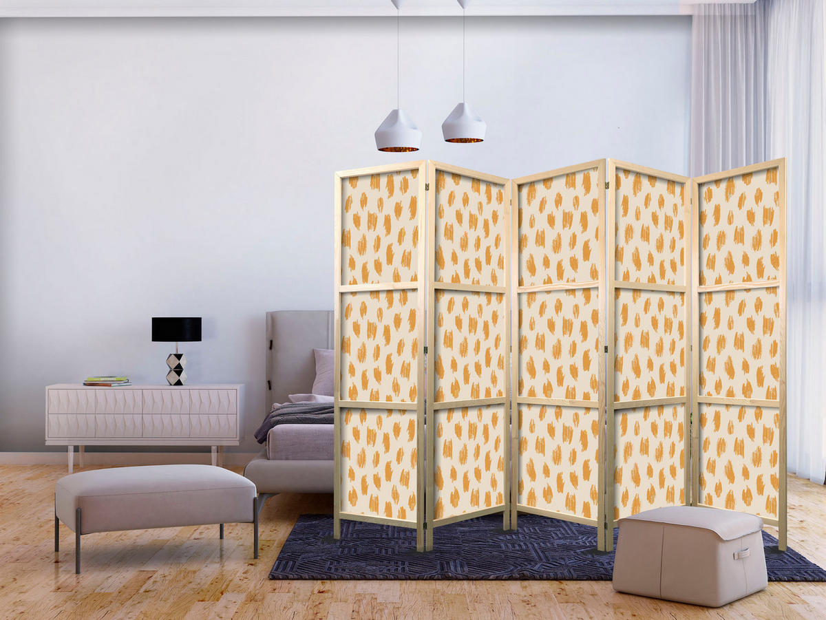 PARAVENT Japanischer 5-tlg 225x172 cm Beige Abstraktion - Gelb, Holz/Textil (225/172/3cm) - Muralo