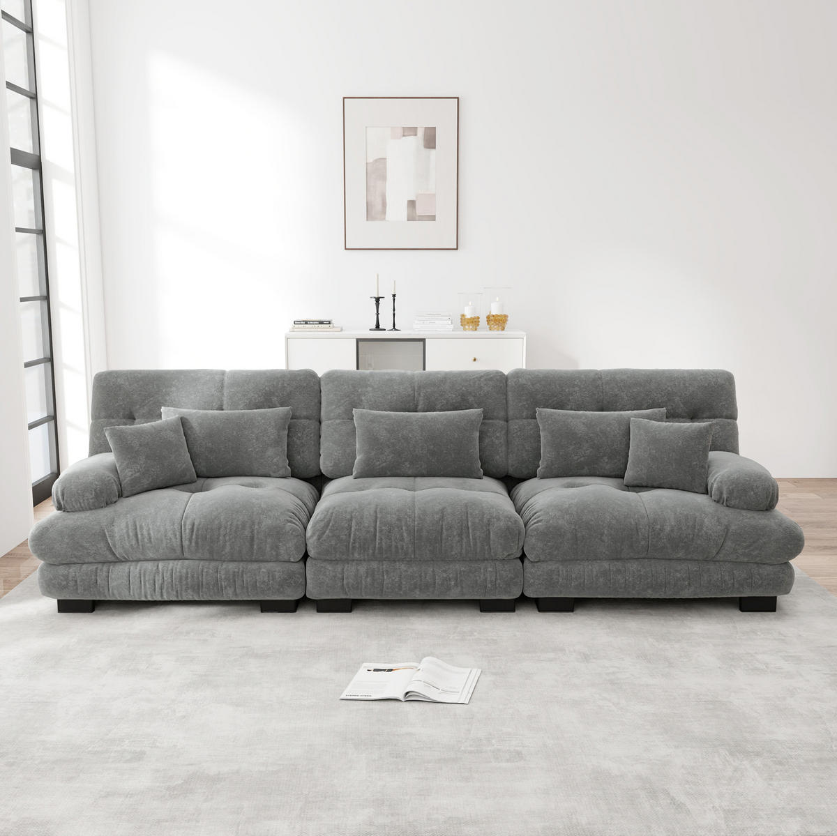 SOFA modular Tiefensitz Chenille Grey - Hellgrau, Kunststoff (77/81/313cm) - Meubliv