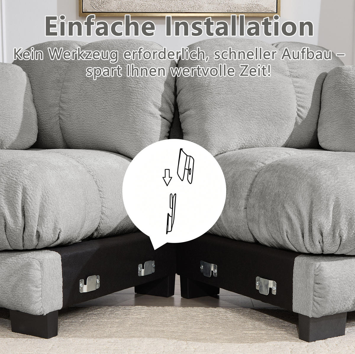 ECKSOFA 190 x 149 x 90 cm in Hellgrau aus Chenille mit modularem Aufbau - Hellgrau, Textil (149/190cm) - Flora Grace