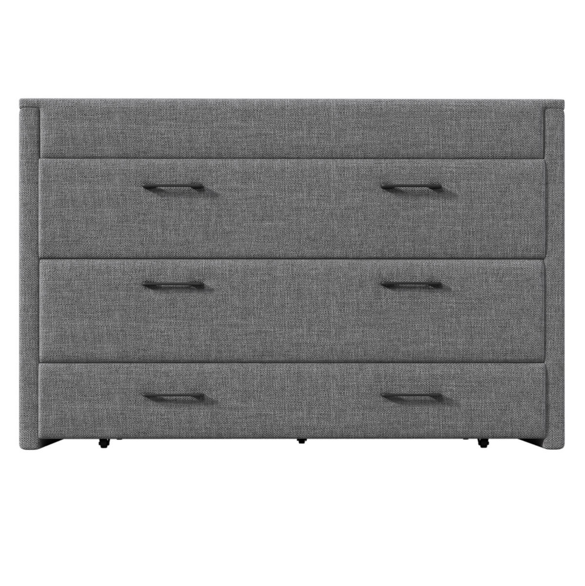 SCHRANKBETT aus Leinen 140x200 cm Grau mit USB- und Typ-C-Anschlüssen, Schublade und wandelbarem Ablagefach - Grau, Textil (90/200cm) - Modfu