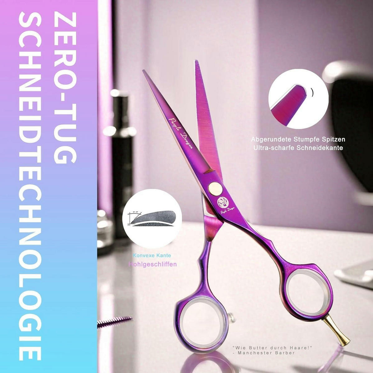 HAARSCHERE Set 5,5 Zoll Lila 440C Edelstahl - Lila, Metall (9.6/3.1/21.8cm)