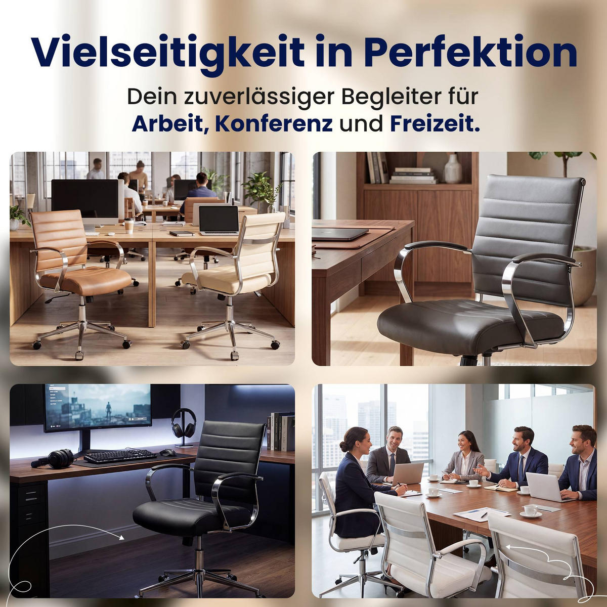 KONTORSSTOL Oakland - Vit/Kromfärg, Läder/Metall (57/90/62cm) - CLP