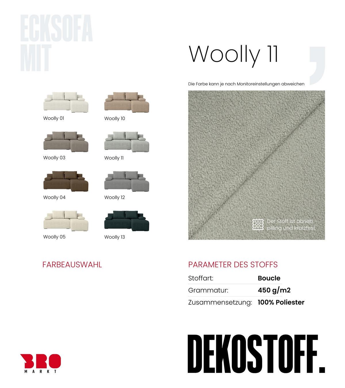 ECKSOFA Ernest mit Schlaffunktion Grau Bouclé - Grau, Textil (200/145cm) - Bromarkt